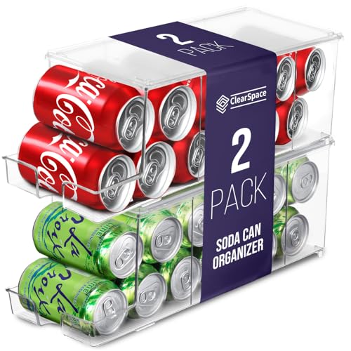 ClearSpace Soda Can Organizer & Soda Can Dispenser for Refrigerator - Fridge Organizer & Stackable Drink Organizer