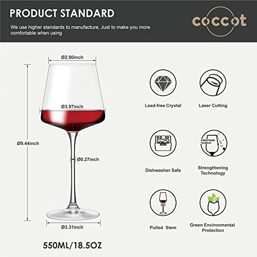 coccot Wine Glasses Set of 6,Crystal White Wine Glasses,Red Wine Glass Set, Wine Glasses Long stem,Clear Lead-Free Premium Blown Glassware (18.5oz,6 pack) - My Kitchen Products