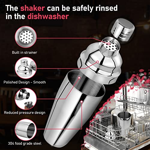Cocktail Shaker 24oz Martini Shaker Drink Shaker Bar tools with Built-In Strainer for Bartender, Professional 18/8 Stainless Steel Margarita Mixer for Mixed Drinks - My Kitchen Products