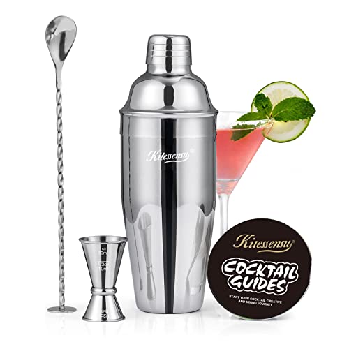 Cocktail Shaker, KITESSENSU 24oz Drink Shaker with Bartender Strainer, Measuring Jigger, Bar Mixing