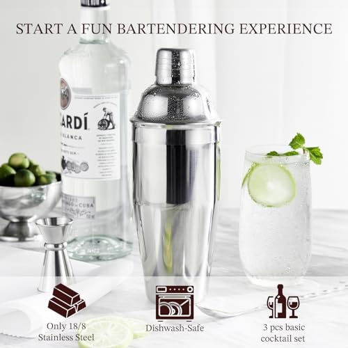 Cocktail Shaker, KITESSENSU 24oz Drink Shaker with Bartender Strainer, Measuring Jigger, Bar Mixing Spoon, Cocktail Recipe Guide, Professional Drink Mixer Set for Beginners, Silver - My Kitchen Products