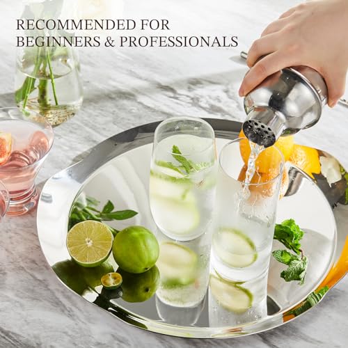 Cocktail Shaker, KITESSENSU 24oz Drink Shaker with Bartender Strainer, Measuring Jigger, Bar Mixing Spoon, Cocktail Recipe Guide, Professional Drink Mixer Set for Beginners, Silver - My Kitchen Products