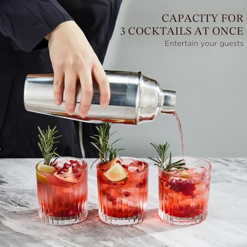 Cocktail Shaker, KITESSENSU 24oz Drink Shaker with Bartender Strainer, Measuring Jigger, Bar Mixing Spoon, Cocktail Recipe Guide, Professional Drink Mixer Set for Beginners, Silver - My Kitchen Products