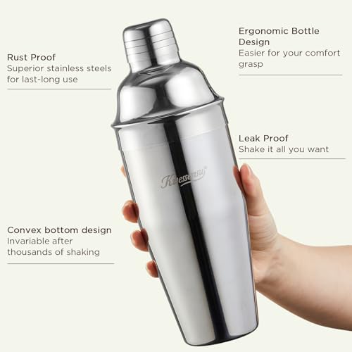 Cocktail Shaker, KITESSENSU 24oz Drink Shaker with Bartender Strainer, Measuring Jigger, Bar Mixing Spoon, Cocktail Recipe Guide, Professional Drink Mixer Set for Beginners, Silver - My Kitchen Products