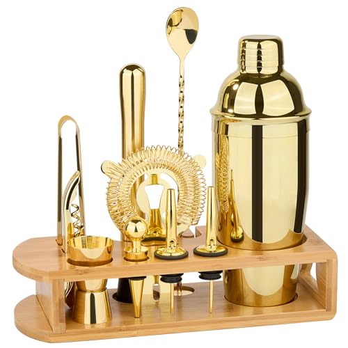 Cocktail Shaker Set Bartender Kit : 12-Piece Bar Tool Set with Bamboo Stand, Bars Set with All Practical Bar Accessories