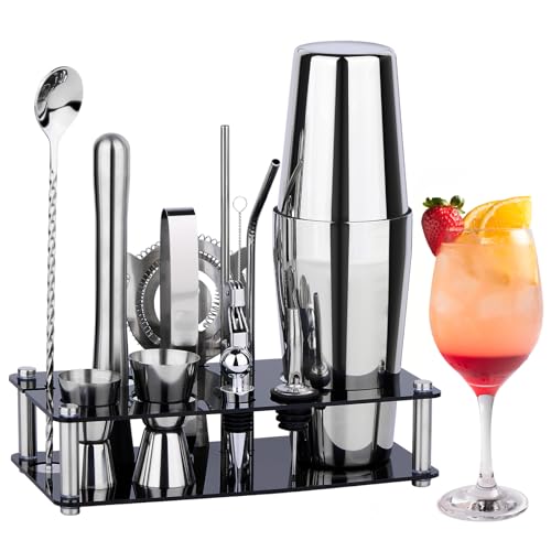 Cocktail Shaker Set Bartender Kit : 15-Piece Bar Tool Set with Acrylic Stand Bars Set with All Practical Bar