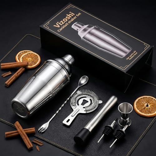Cocktail Shaker Set Bartender Kit,Professional Bar Set, Martini Shaker, Jigger, Strainer, Mixer Spoon, Muddler, Liquor Pourers Ideal Bar Accessories for Home, Gift for Christmas, Birthday, Beginners - My Kitchen Products