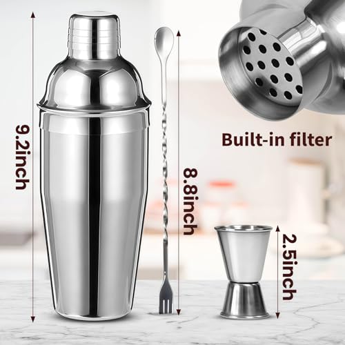 Cocktail Shaker Set Bartender Kit,Professional Bar Set, Martini Shaker, Jigger, Strainer, Mixer Spoon, Muddler, Liquor Pourers Ideal Bar Accessories for Home, Gift for Christmas, Birthday, Beginners - My Kitchen Products