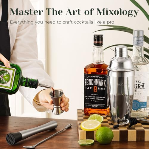 Cocktail Shaker Set,24-Piece Bartender Kit – Complete Bartending Kit Bar Set with Stand,Drink Shaker & Mixer – Perfect Bar Accessories for Home Bar Set,Housewarming Gifts for Men & Women,Silver - My Kitchen Products