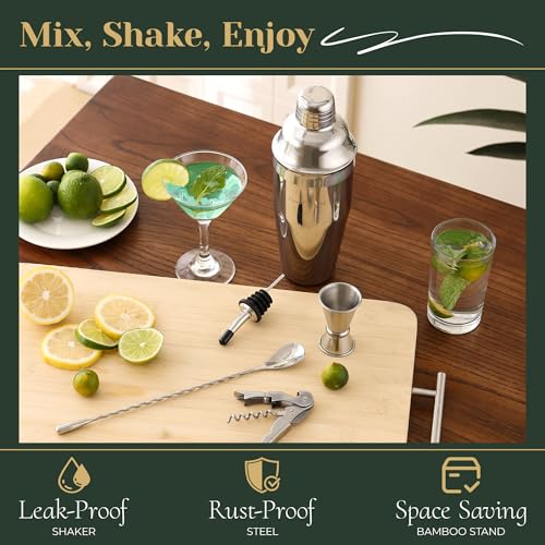Cocktail Shaker Set,24-Piece Bartender Kit – Complete Bartending Kit Bar Set with Stand,Drink Shaker & Mixer – Perfect Bar Accessories for Home Bar Set,Housewarming Gifts for Men & Women,Silver - My Kitchen Products