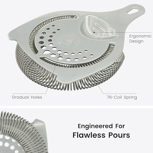 Cocktail Strainer for Drinks | Stainless Steel Bar tools | Ergonomic Hawthorne Strainer for Cocktail Shaker with High-Dense Spring | Silver Bar Strainers | Wizardtender - My Kitchen Products