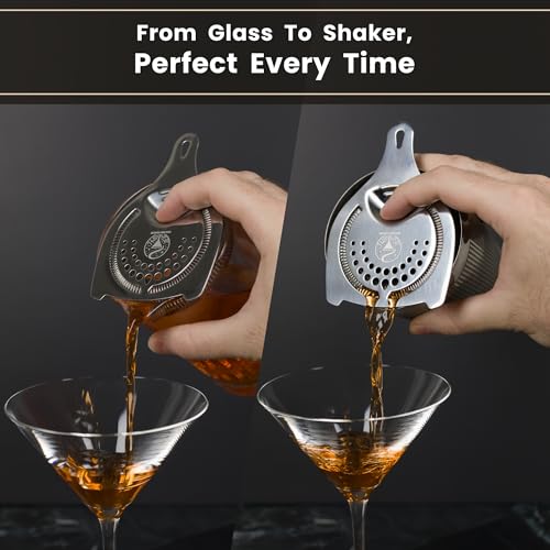 Cocktail Strainer for Drinks | Stainless Steel Bar tools | Ergonomic Hawthorne Strainer for Cocktail Shaker with High-Dense Spring | Silver Bar Strainers | Wizardtender - My Kitchen Products