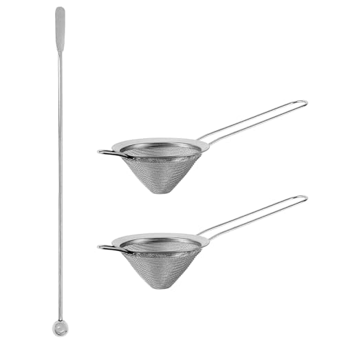 Cocktail Strainer Set, 2 Pack Stainless Steel Fine Mesh Bar Strainers with Muddler, 3.35 in