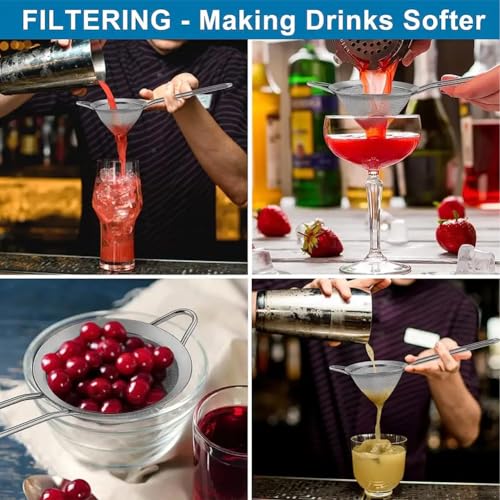 Cocktail Strainer Set, 2 Pack Stainless Steel Fine Mesh Bar Strainers with Muddler, 3.35 in Size, for Cocktails Tea Coffee Juice, Home Bar and Shaker Use - My Kitchen Products
