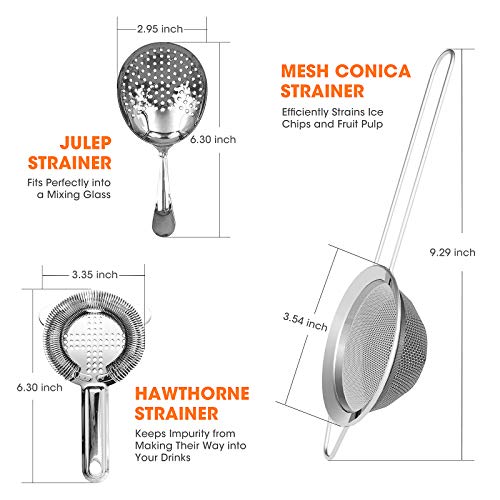 Cocktail Strainer-Stainless Steel Bar Tools Bartender Cocktail Strainer Set:Hawthorne Strainer,Julep Strainer and Conical Fine Mesh Strainer - My Kitchen Products