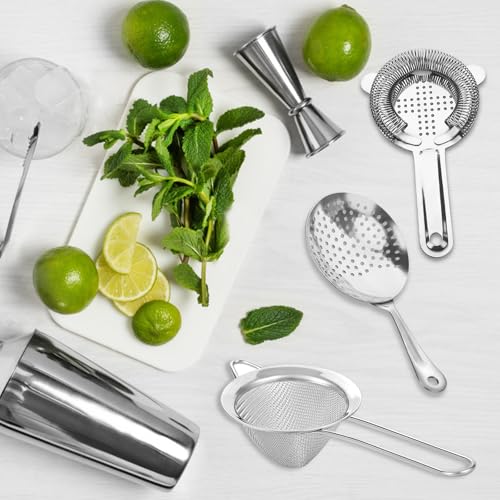 Cocktail Strainer-Stainless Steel Bar Tools Bartender Cocktail Strainer Set:Hawthorne Strainer,Julep Strainer and Conical Fine Mesh Strainer (Silver) - My Kitchen Products