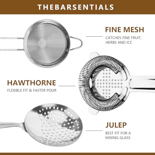 Cocktail Strainer-Stainless Steel Bar Tools Bartender Cocktail Strainer Set:Hawthorne Strainer,Julep Strainer and Conical Fine Mesh Strainer (Silver) - My Kitchen Products