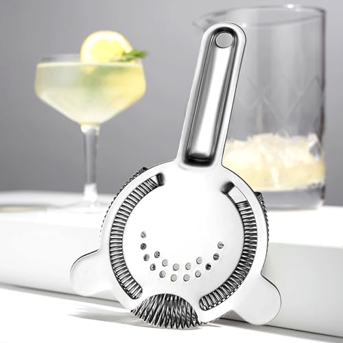 Cocktail Strainer – Stainless Steel Hawthorne Strainer with Removable Spring for Bartending, Boston Shakers, and Mixing Glasses – Perfect for Martinis and Cocktails (Silver) - My Kitchen Products