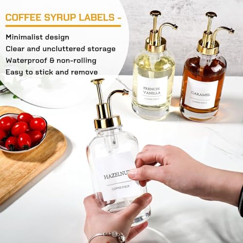 Coffee Bar Accessories,Coffee Syrup Dispenser with Labels for Coffee Bar,Pack of 4,Total 67.6 oz (Gold Pump) - My Kitchen Products
