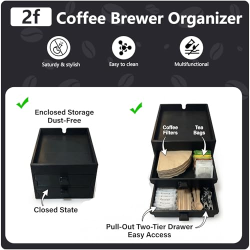 Coffee Brewer Organizer for Intasting Electric Kettle,Two-tier design with elevated kettle platform and pull-out Two-tier storage drawer，Elevated Pour Over Coffee Maker Holder for Beans, Tea & Accessories - My Kitchen Products