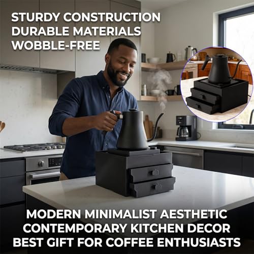 Coffee Brewer Organizer for Intasting Electric Kettle,Two-tier design with elevated kettle platform and pull-out Two-tier storage drawer，Elevated Pour Over Coffee Maker Holder for Beans, Tea & Accessories - My Kitchen Products