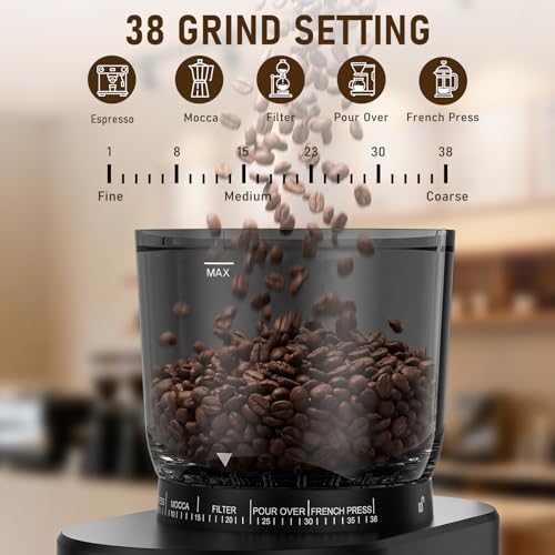 Coffee Grinder, Electric Coffee Bean Grinder with Anti-Static Design, 38 Settings Burr Grinder, 60S Timer, Espresso Grinder Compact & Quiet for Home Use, Easy Clean & Memory Function, Black - My Kitchen Products