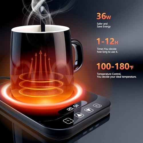 Coffee Mug Warmer Set, 12 Mode Timer & 36W Coffee Cup Warmer for Desk Auto Shut Off, 9 Mode Temperature, Best Gift for Women Men Coffee Lover, 14oz - My Kitchen Products