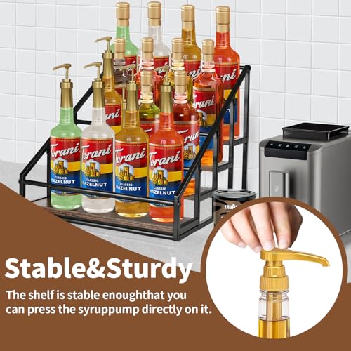 Coffee Syrup Organizer Rack, Liquor Bottle Display Shelf, Spice Racks, 4-Tier 16 Syrup Bottles Holder Stand for Coffee Bar Kitchen Small Wine Rack for Bar Family Storage for Syrup Wine Dressing - My Kitchen Products