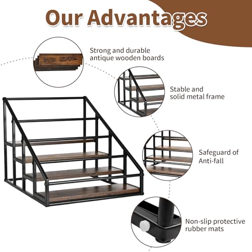 Coffee Syrup Organizer Rack, Liquor Bottle Display Shelf, Spice Racks, 4-Tier 16 Syrup Bottles Holder Stand for Coffee Bar Kitchen Small Wine Rack for Bar Family Storage for Syrup Wine Dressing - My Kitchen Products