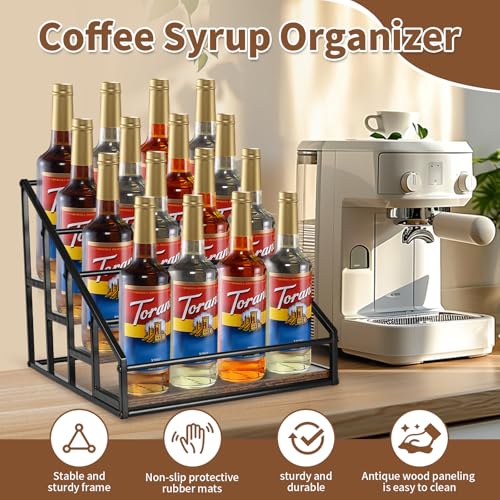 Coffee Syrup Organizer Rack, Liquor Bottle Display Shelf, Spice Racks, 4-Tier 16 Syrup Bottles Holder Stand for Coffee Bar Kitchen Small Wine Rack for Bar Family Storage for Syrup Wine Dressing - My Kitchen Products
