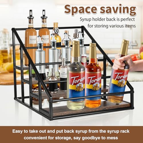 Coffee Syrup Organizer Rack, Liquor Bottle Display Shelf, Spice Racks, 4-Tier 16 Syrup Bottles Holder Stand for Coffee Bar Kitchen Small Wine Rack for Bar Family Storage for Syrup Wine Dressing - My Kitchen Products