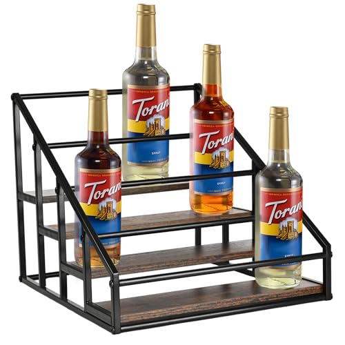 Coffee Syrup Organizer Rack, Liquor Bottle Display Shelf, Spice Racks, 4-Tier 16 Syrup Bottles Holder Stand for Coffee Bar Kitchen Small Wine Rack for Bar Family Storage for Syrup Wine Dressing - My Kitchen Products