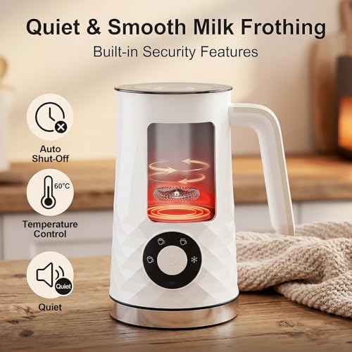 COFUN Milk Frother, 4-in-1 Electric Milk Frother and Steamer, 11.8oz Automatic Hot & Cold Foam Maker, Dishwasher Safe, Quiet Operation for Coffee, Latte, Cappuccino, Hot Chocolate (White) - My Kitchen Products