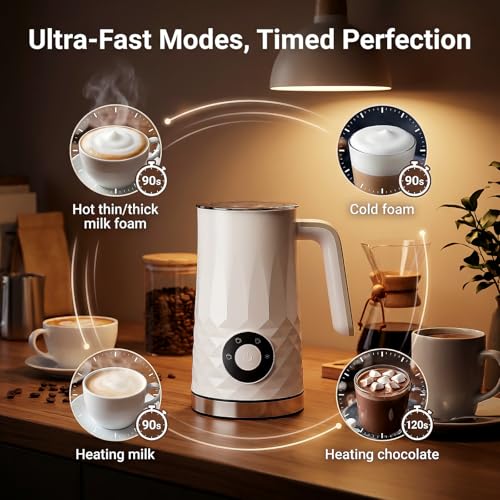 COFUN Milk Frother, 4-in-1 Electric Milk Frother and Steamer, 11.8oz Automatic Hot & Cold Foam Maker, Dishwasher Safe, Quiet Operation for Coffee, Latte, Cappuccino, Hot Chocolate (White) - My Kitchen Products