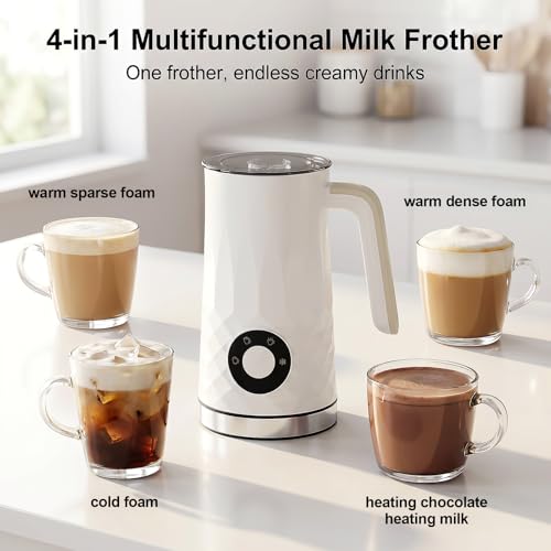 COFUN Milk Frother, 4-in-1 Electric Milk Frother and Steamer, 11.8oz Automatic Hot & Cold Foam Maker, Dishwasher Safe, Quiet Operation for Coffee, Latte, Cappuccino, Hot Chocolate (White) - My Kitchen Products