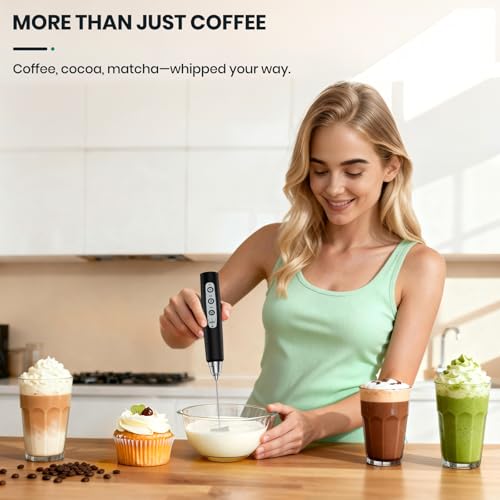 Colarlemo Milk Frother Handheld Rechargeable, Frother Wand Drink Mixer Electric Whisk for Coffee, Detachable With 3 Stainless Whisks, Hand Mixer for Lattes, Cappuccino, Matcha, Egg, No Stand,Black - My Kitchen Products