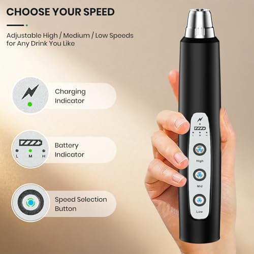 Colarlemo Milk Frother Handheld Rechargeable, Frother Wand Drink Mixer Electric Whisk for Coffee, Detachable With 3 Stainless Whisks, Hand Mixer for Lattes, Cappuccino, Matcha, Egg, No Stand,Black - My Kitchen Products