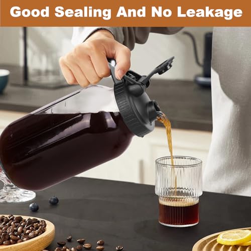 Cold Brew Coffee Maker,64 oz Mason Jar Pitcher with Stainless Steel Filter, Pour Spout Handle Lid, Heavy Duty Glass Airtight & Leak-Proof for Iced Coffee,Tea & Lemonade - My Kitchen Products