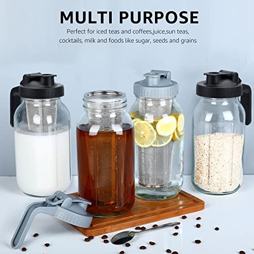 Cold Brew Mason Coffee Maker - 64oz Iced Coffee Pitcher with Stainless Steel Mixing Spoon & Super Dense Filter 3 Steps Finish Cold Brew Coffee, Classic BPA Free Sturdy Mason jar Pitcher Easy to Clean - My Kitchen Products