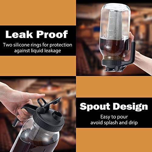 Cold Brew Mason Coffee Maker - 64oz Iced Coffee Pitcher with Stainless Steel Mixing Spoon & Super Dense Filter 3 Steps Finish Cold Brew Coffee, Classic BPA Free Sturdy Mason jar Pitcher Easy to Clean - My Kitchen Products