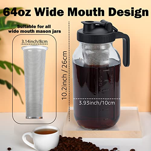 Cold Brew Mason Coffee Maker - 64oz Iced Coffee Pitcher with Stainless Steel Mixing Spoon & Super Dense Filter 3 Steps Finish Cold Brew Coffee, Classic BPA Free Sturdy Mason jar Pitcher Easy to Clean - My Kitchen Products