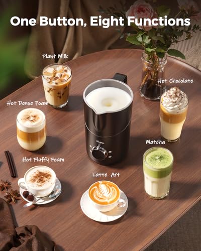 COLDFILL 21.16oz/600ml Milk Frother, 8-in-1 Automatic Milk Frother and Steamer, Electric Hot & Cold Foam Maker, Ergonomic Grip Stainless Steel Detachable Frother for Coffee, Latte, Cappuccino - My Kitchen Products