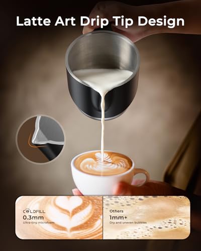 COLDFILL 21.16oz/600ml Milk Frother, 8-in-1 Automatic Milk Frother and Steamer, Electric Hot & Cold Foam Maker, Ergonomic Grip Stainless Steel Detachable Frother for Coffee, Latte, Cappuccino - My Kitchen Products
