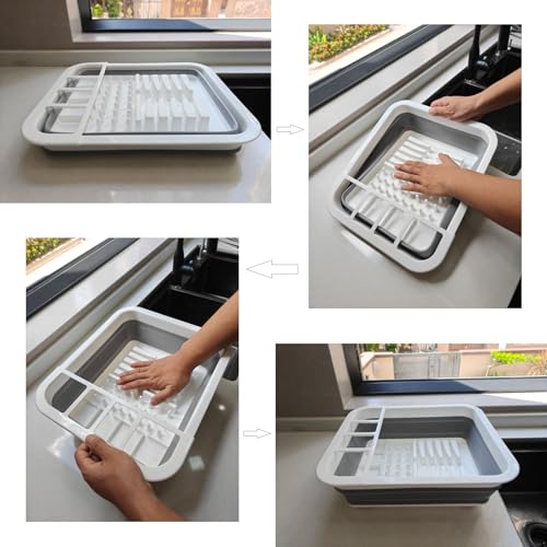 Collapsible Dish Drying Rack, Foldable Dinnerware Drainer Organizer for Storage Kitchen Counter RV Accessories Portable Rack Holders for Dishes Plates and Cups Camping Travelling Space Saver Essential - My Kitchen Products