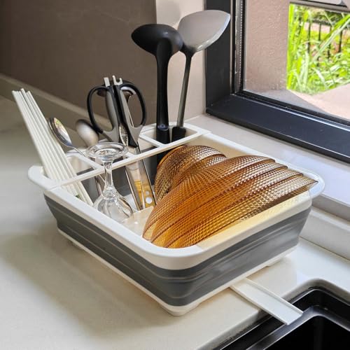 Collapsible Dish Drying Rack, Foldable Dinnerware Drainer Organizer for Storage Kitchen Counter RV Accessories Portable Rack Holders for Dishes Plates and Cups Camping Travelling Space Saver Essential - My Kitchen Products