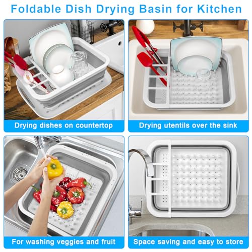 Collapsible Dish Drying Rack Portable Dish Drainers for Kitchen Counter with Drainboard, Kitchen Sink Organizer Basket RV Accessories Camper Storage and Organization Dish Rack Over Sink Drying Rack - My Kitchen Products
