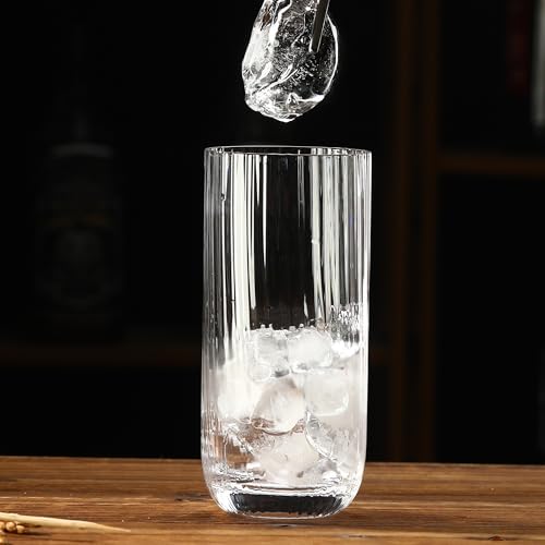 Collins Glasses Set of 6,Highball Glass Set, 15.3 oz, Clear Ribbed Design for Water, Cocktails, Mojito - My Kitchen Products