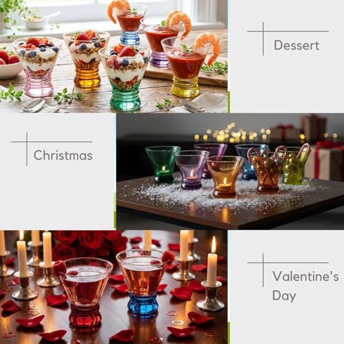 ColoVie Martini Glasses Set of 6 - Cocktail Glasses - 8oz Stemless Margarita, Bar, Dessert Glass - Colored Liquor Drinking Glassware - Cosmo, Manhattan, Espresso Martini - Cocktail Party Gift for Her - My Kitchen Products