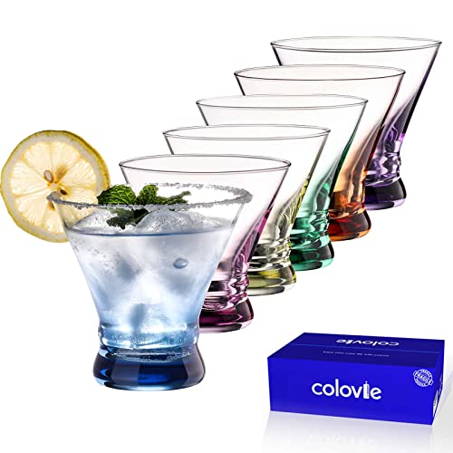 ColoVie Martini Glasses Set of 6, Cocktail Glasses, 8oz Stemless Margarita, Bar, Dessert