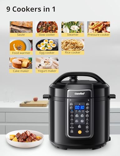 COMFEE’ 12-in-1 Electric Pressure Cooker, Instant Multi, Non-Stick Pot, Yogurt Maker, Rice Cooker, Slow, Sauté Steamer, Pressure Cooker 6 Quart Black - My Kitchen Products
